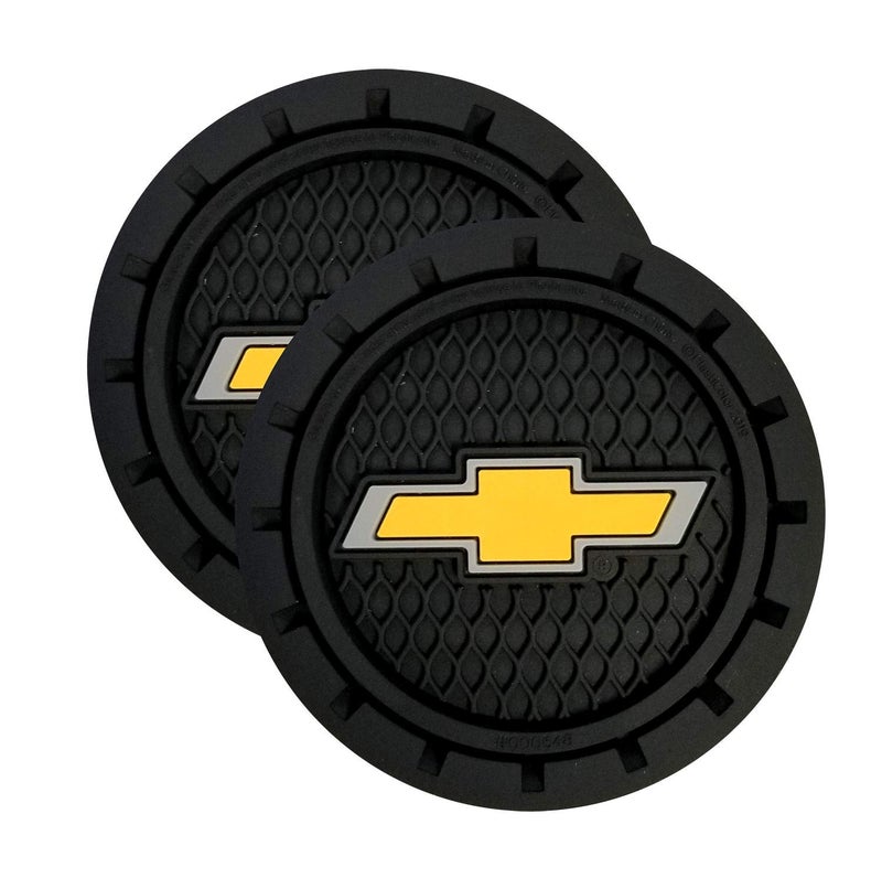 Plasticolor 000648R01 Chevrolet Bowtie Gold Cup Holder Coaster, Black - Image 1