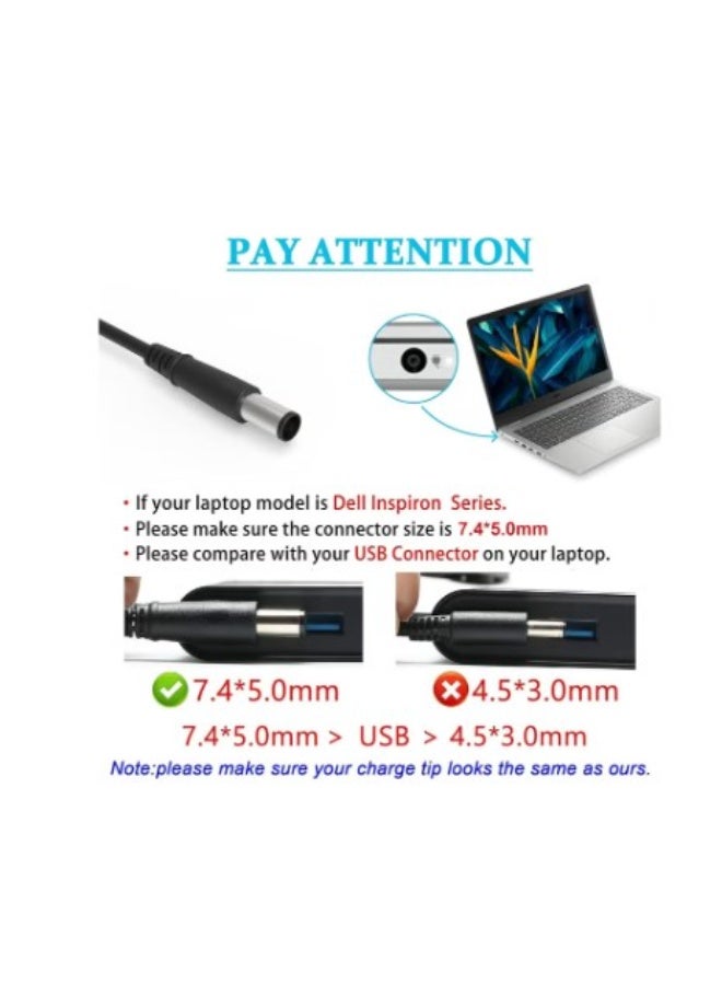 Terabyte محول تيار متردد 130 واط 19.5 فولت 6.7 أمبير بموصل 7.4 مم لشاحن لابتوب ديل إنسبيرون 15 7559 N7110 N5110 دقة M20 M60 M70 M90 M2400، ديل XPS 15 L502X 17 L702X، PA-4E DA130PE1-00 JU012 CM161 سلك الطاقة - Image 3