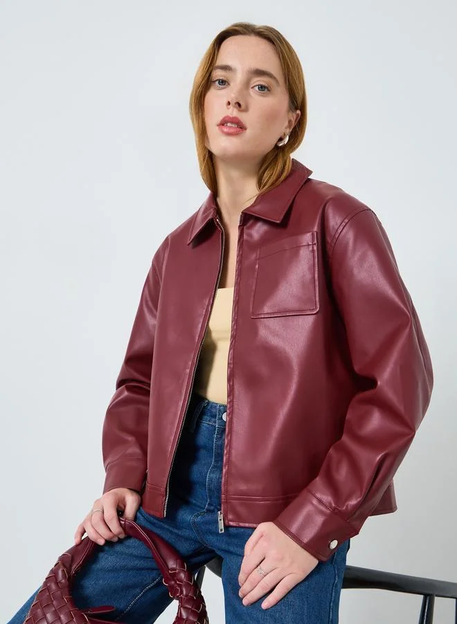 تايك تو جاكيت بسحاب من الجلد الصناعي