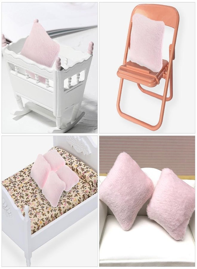 Vaguelly 4pcs Dollhouse Pillow Accessories Miniature Throw Pillows, Armchair, Bedding Set in Pink Flannel - Image 5