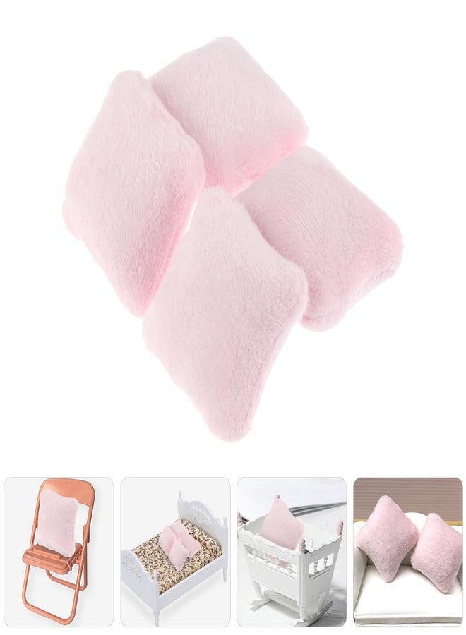 Vaguelly 4pcs Dollhouse Pillow Accessories Miniature Throw Pillows, Armchair, Bedding Set in Pink Flannel - Image 3