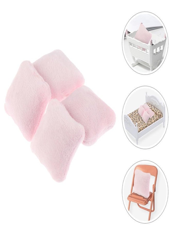 Vaguelly 4pcs Dollhouse Pillow Accessories Miniature Throw Pillows, Armchair, Bedding Set in Pink Flannel - Image 4