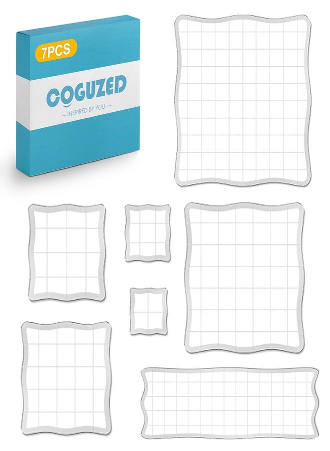 CoguZed 7 Pcs Acrylic Stamp Blocks with Grid Lines, Clear Wavy Edge Easy Grip Stamping Plate Tools for Card Making, Scrapbooking and Journaling - Image 1