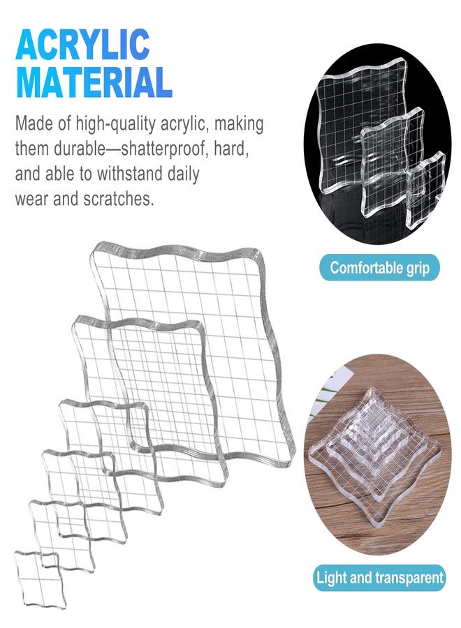 CoguZed 7 Pcs Acrylic Stamp Blocks with Grid Lines, Clear Wavy Edge Easy Grip Stamping Plate Tools for Card Making, Scrapbooking and Journaling - Image 3