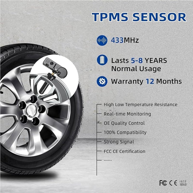 MWS-ForCamping TPMS Sensor,433Mhz Tire Pressure Monitoring Sensor Fit for Chrysler Jeep Dodge Ram Replace# 56029398AB(4-Pack) - Image 3