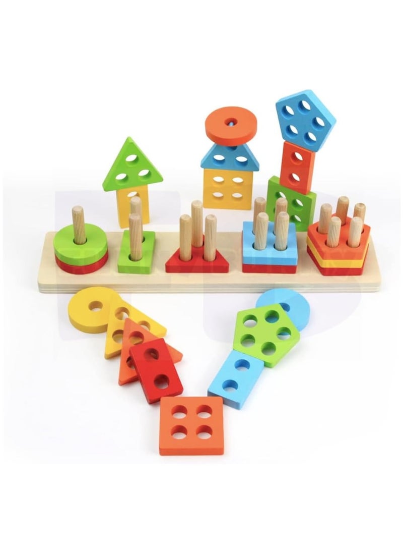 Funny Bunny - Montessori Toys for 1 2 3 Years Old, Wooden Sorting & Stacking Toys for Toddlers 1-3, Education Preschool Toddler Puzzles,5 Shapes toy Best Gift. - Image 1