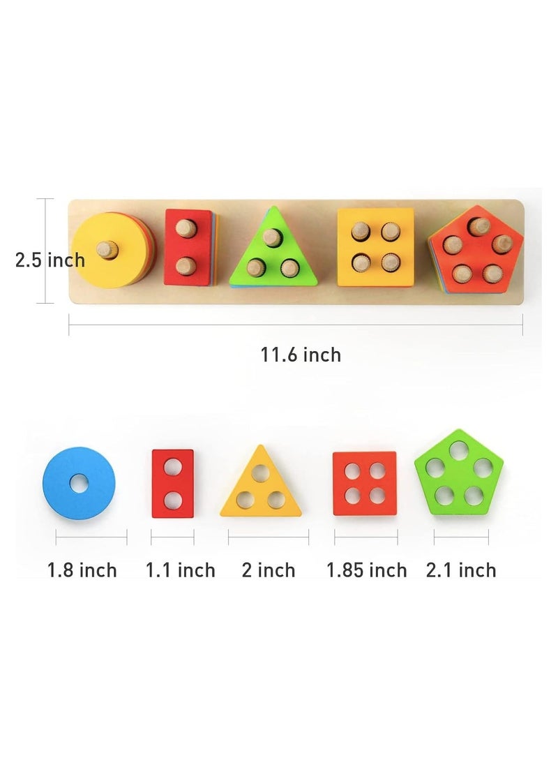 Funny Bunny - Montessori Toys for 1 2 3 Years Old, Wooden Sorting & Stacking Toys for Toddlers 1-3, Education Preschool Toddler Puzzles,5 Shapes toy Best Gift. - Image 1