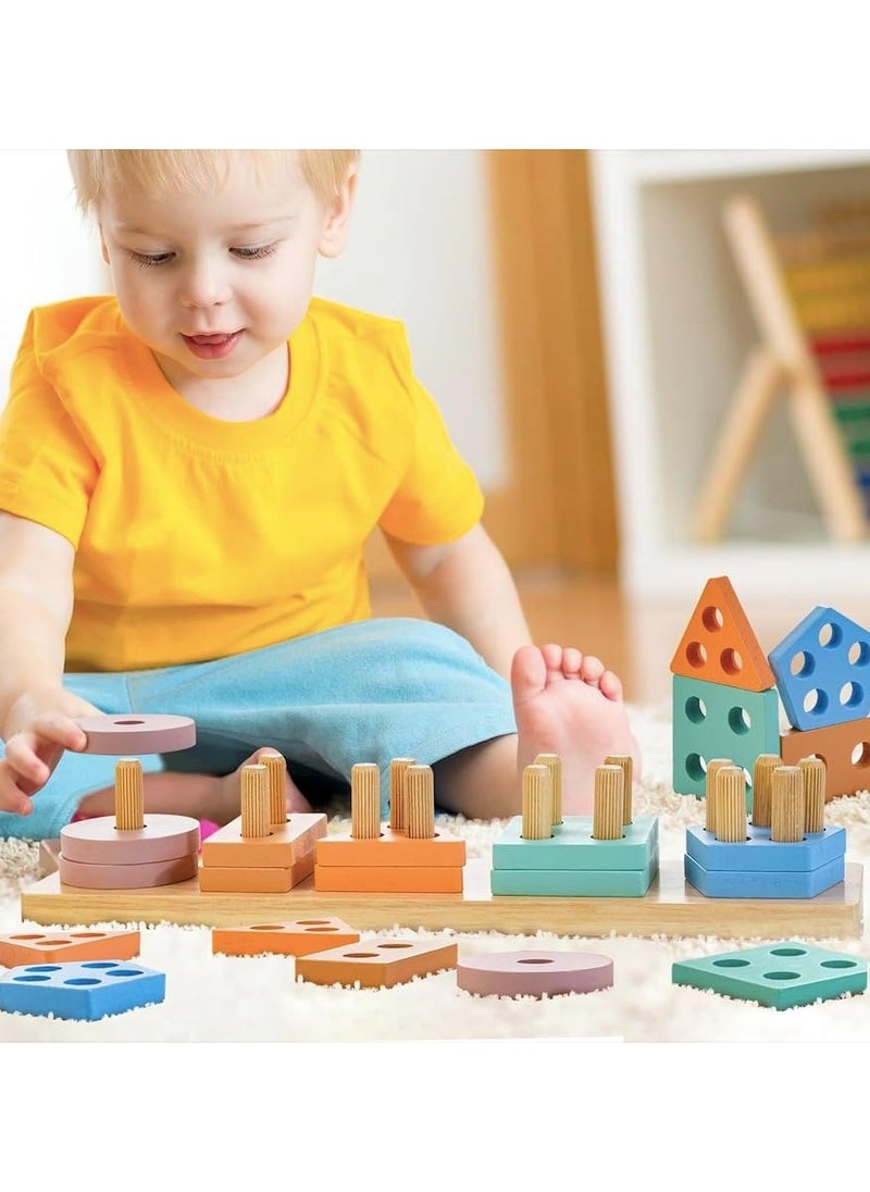 Funny Bunny - Montessori Toys for 1 2 3 Years Old, Wooden Sorting & Stacking Toys for Toddlers 1-3, Education Preschool Toddler Puzzles,5 Shapes toy Best Gift. - Image 1