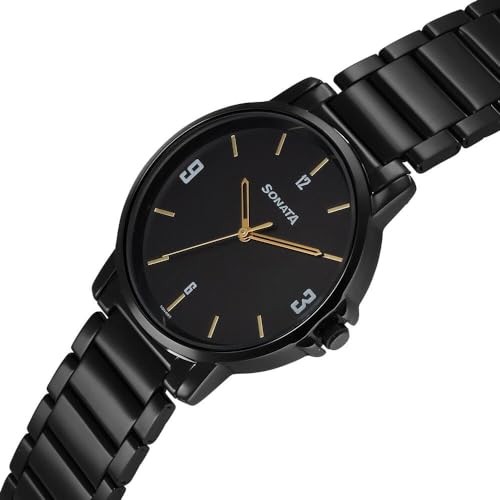 Sonata Essentials Quartz Analog Black Dial Black Stainless Steel Strap Watch for Men - NT77083NM01 - Image 4