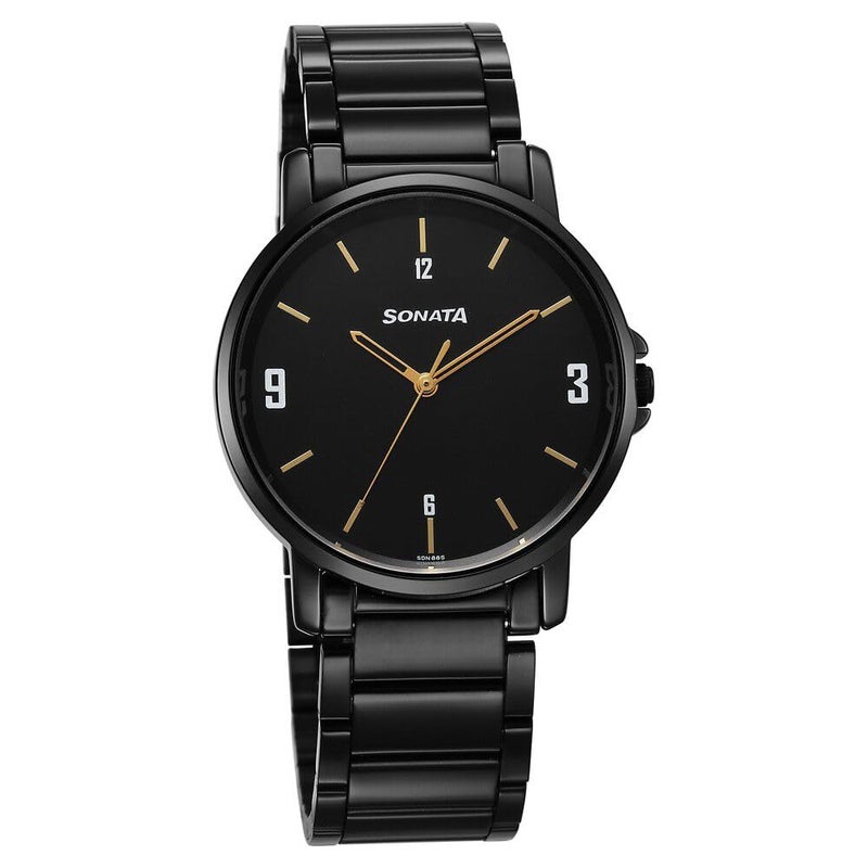 Sonata Essentials Quartz Analog Black Dial Black Stainless Steel Strap Watch for Men - NT77083NM01 - Image 2
