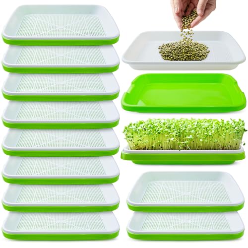 warmfarm Pack 10 of Seed Sprouter Tray with Drain Holes,Seed Germination Trays Kit BPA Free Nursery Tray,Soil-Free Wheatgrass Tray Sprouter Microgreens Growing Kit (Green-10 Pack) - Image 1