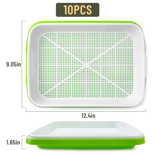 warmfarm Pack 10 of Seed Sprouter Tray with Drain Holes,Seed Germination Trays Kit BPA Free Nursery Tray,Soil-Free Wheatgrass Tray Sprouter Microgreens Growing Kit (Green-10 Pack) - Image 2