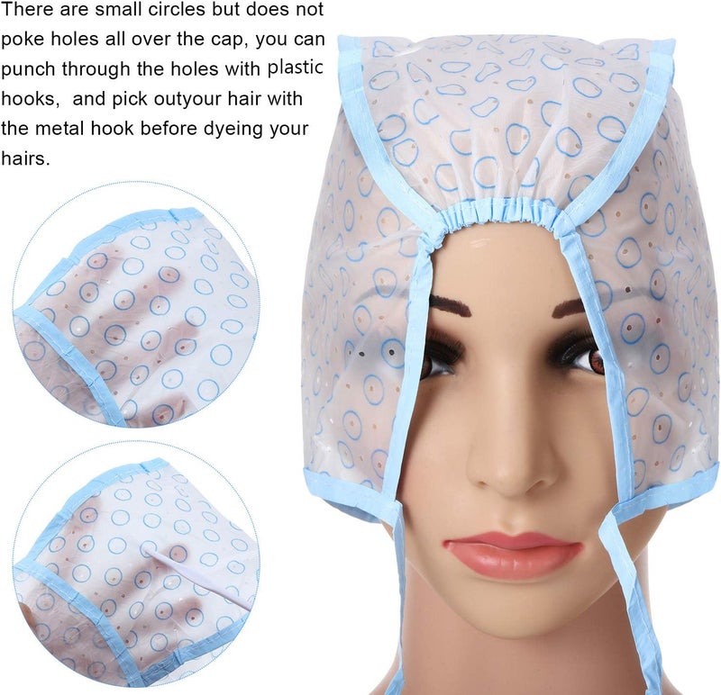 WILLBOND 6 Pieces Tipping Cap Hair Cap Salon Hair Coloring Dye Cap with Plastic Hooks for Dyeing Hair Hairdressing Tool (Blue) - Image 4