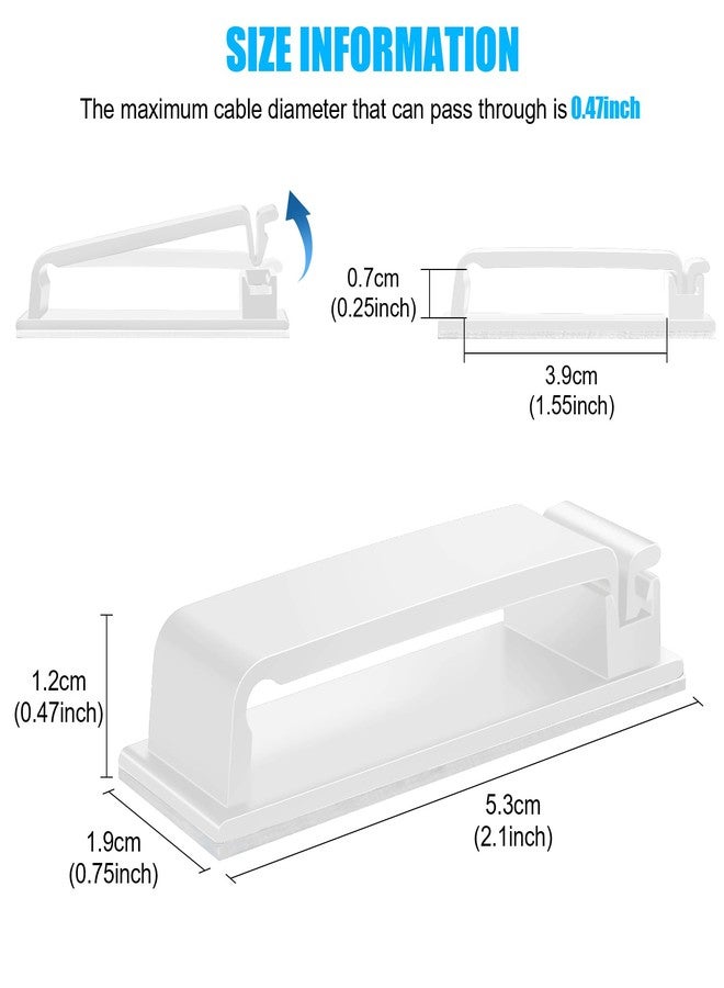 XHF 50 PCS Self Adhesive Cable Clips(L) White,Wire Clips Cable Management Wire Organizer Cord Holder for Under Desk, Car, Wall, TV PC Ethernet Cable - Image 2