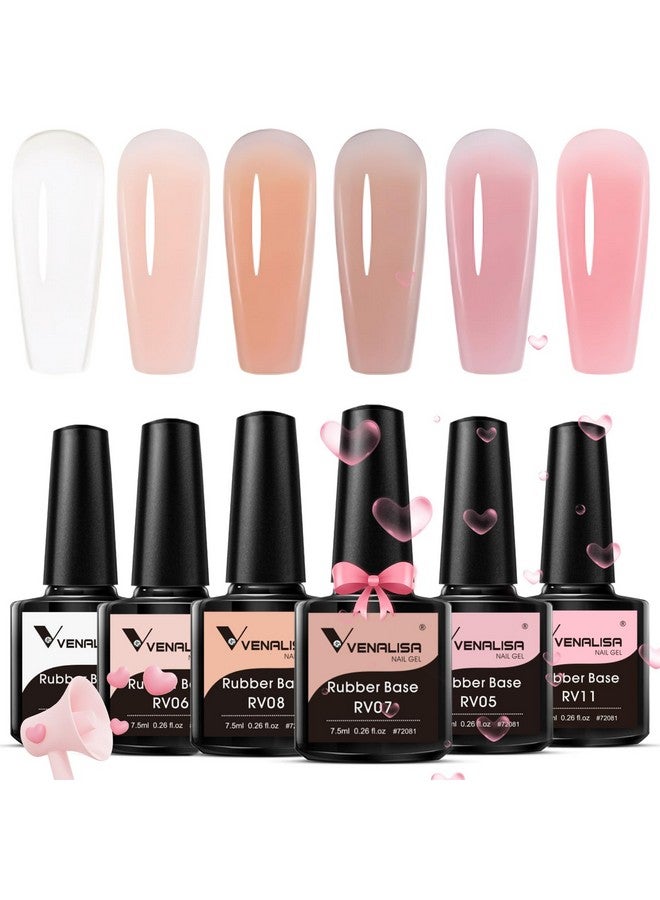 V VENALISA Venalisa 3 In 1 Rubber Base Gel For Nails 6 Colors Jelly Gel Nail Polish Set Nude Pink Neutral Transparent Milky White Sheer Pink Gel Polish Strengthener Kit - Image 1