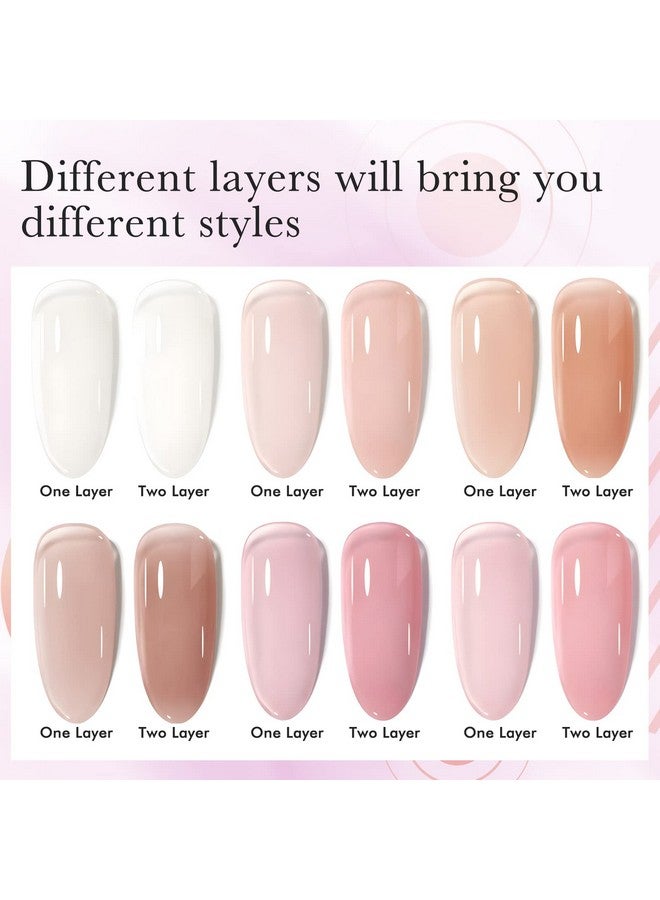 V VENALISA Venalisa 3 In 1 Rubber Base Gel For Nails 6 Colors Jelly Gel Nail Polish Set Nude Pink Neutral Transparent Milky White Sheer Pink Gel Polish Strengthener Kit - Image 3