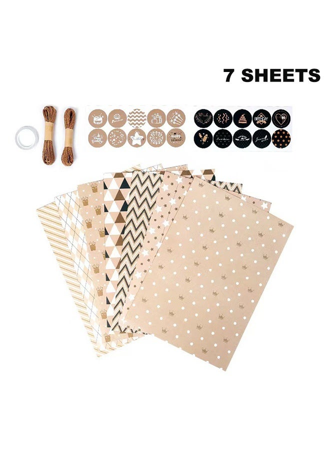 مجموعة من 7 ورقات تغليف هدايا مع شريط لاصق، مجموعة تغليف هدايا متينة لحفلات أعياد الميلاد، عيد الحب، الزفاف، حفلات استقبال المولود الجديد، حفلات استقبال العروس، حفلات التخرج - Image 1