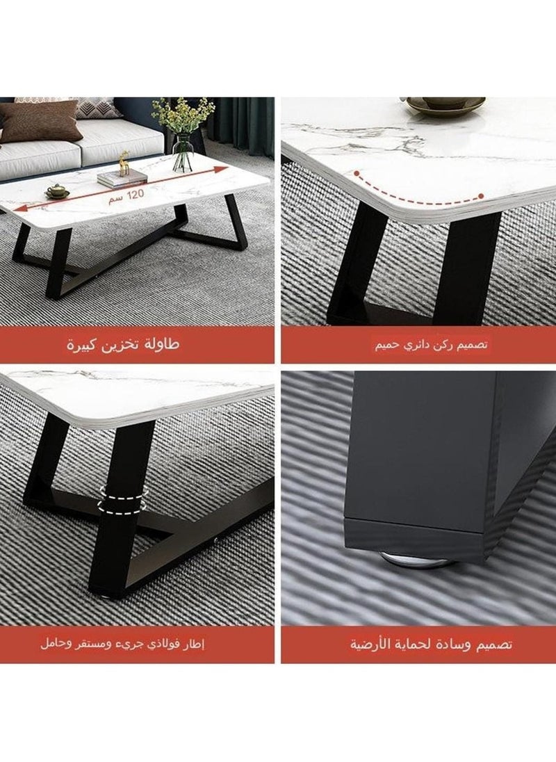 إكسبرت - طاولة قهوة بتصميم مودرن طاولة قهوة كبيرة مستطيلة لغرفة المعيشة متعددة الاستخدامات بإطار معدني أسود EI - 203 - Image 1