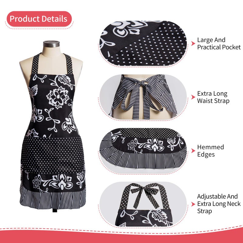 Alex Virtue Vintage Floral Apron for Women with Functional Pockets Adjustable Neck Strap for Cooking Baking Mother's Gift (Dark) - Image 4