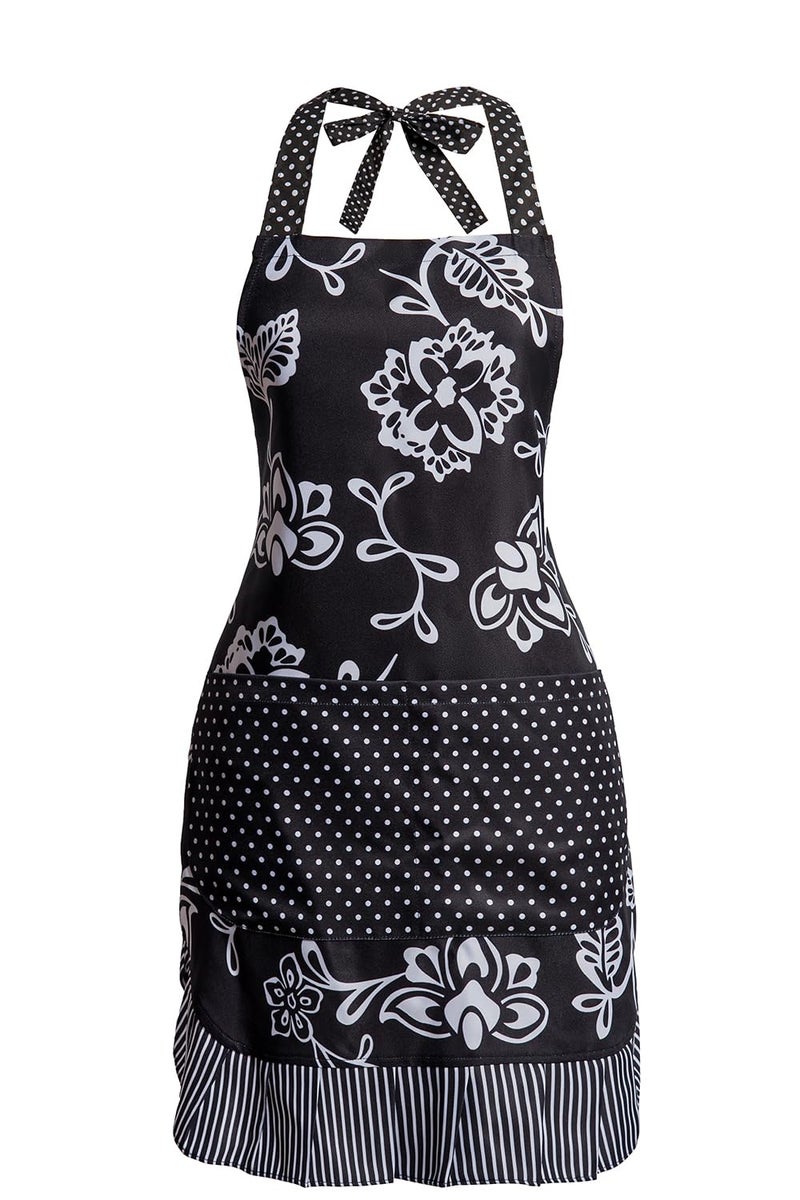 Alex Virtue Vintage Floral Apron for Women with Functional Pockets Adjustable Neck Strap for Cooking Baking Mother's Gift (Dark) - Image 1