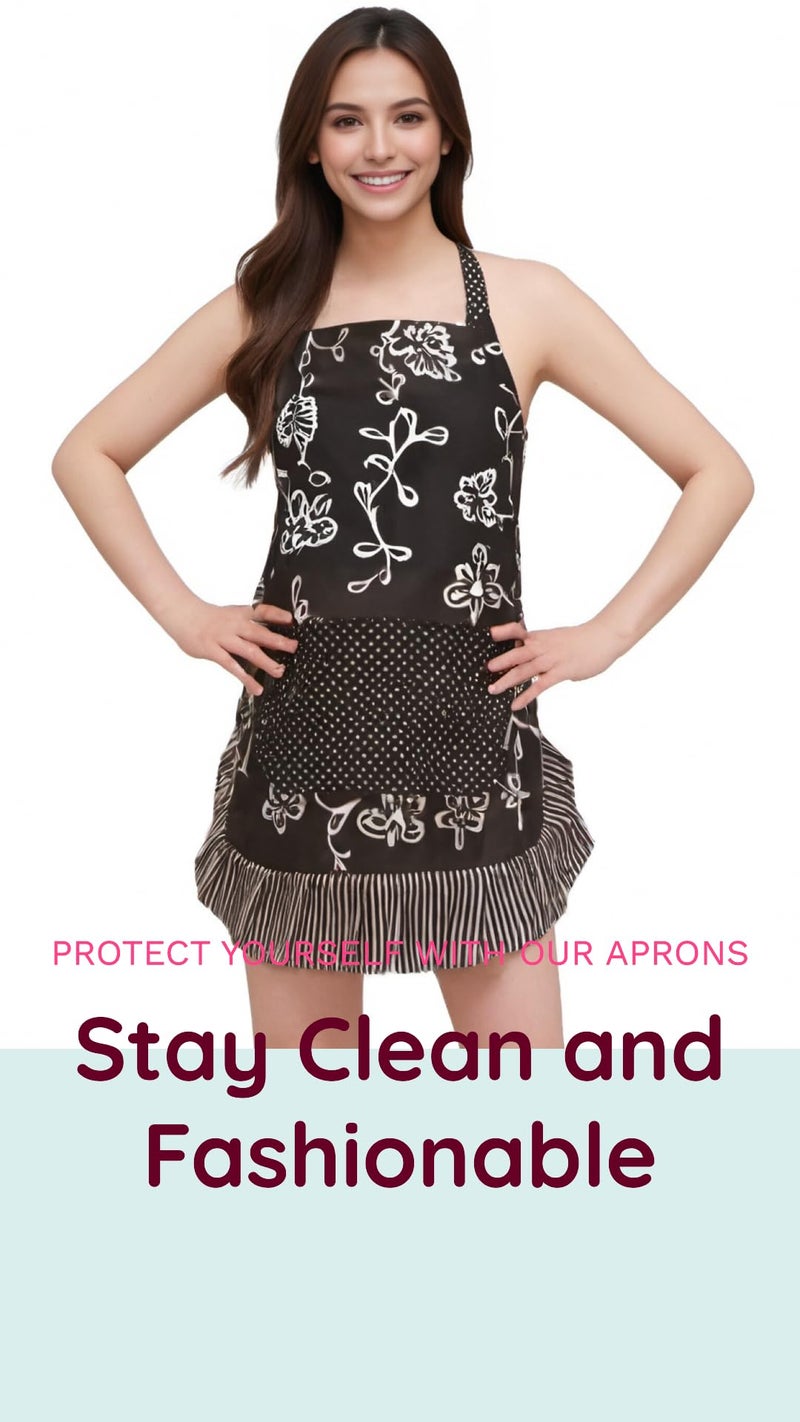 Alex Virtue Vintage Floral Apron for Women with Functional Pockets Adjustable Neck Strap for Cooking Baking Mother's Gift (Dark) - Image 5