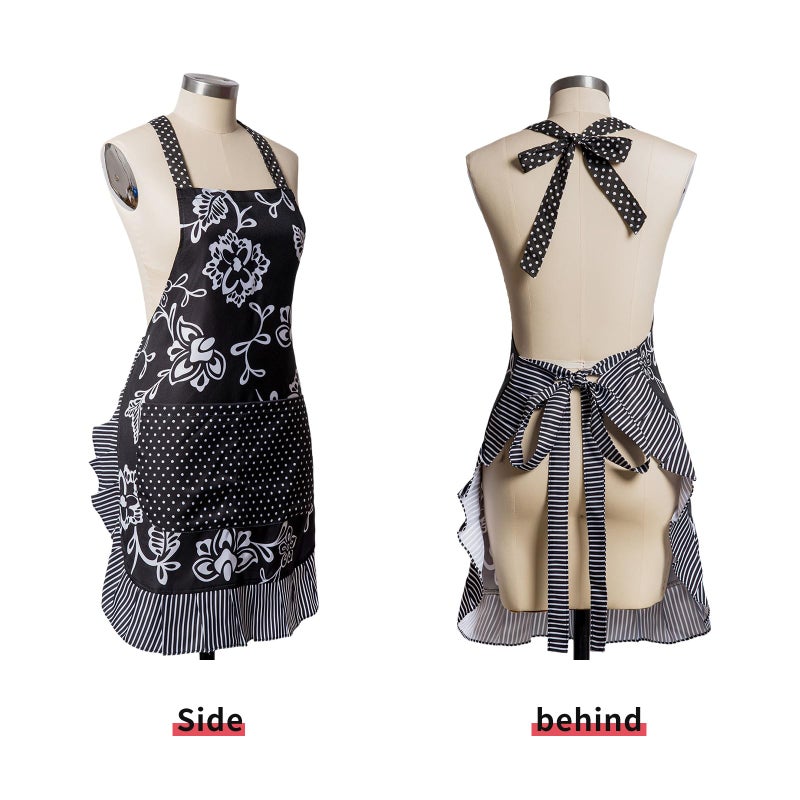 Alex Virtue Vintage Floral Apron for Women with Functional Pockets Adjustable Neck Strap for Cooking Baking Mother's Gift (Dark) - Image 2