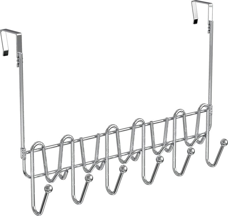 DecoBros Supreme Over The Door 11 Hook Organizer Rack Chrome Finish