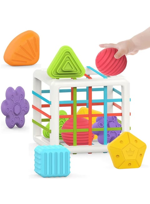 ألعاب مونتيسوري للأطفال بعمر سنة، لعبة تصنيف للأطفال مع مكعب ملون و6 أشكال متعددة الحواس، ألعاب تعليمية لتنمية الأطفال من عمر 6 إلى 18 شهرًا