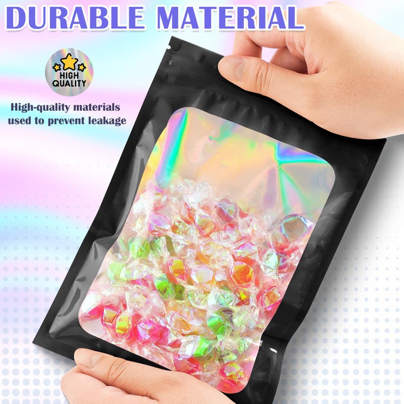 JETMORE 100 PCS Black Smell Proof Mylar Bags, Holographic with Clear Window, Resealable for Small Business, Packaging for Bracelets, Jewelry, Candy, Gift, Sample - Image 4