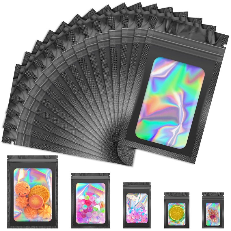 JETMORE 100 PCS Black Smell Proof Mylar Bags, Holographic with Clear Window, Resealable for Small Business, Packaging for Bracelets, Jewelry, Candy, Gift, Sample - Image 1