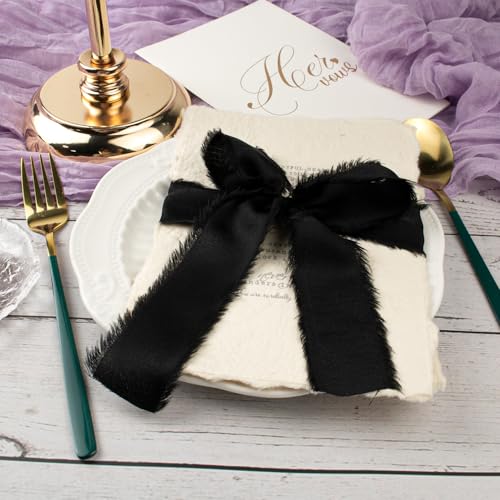 Mlurcu Black Silk Satin Ribbon 1-1/2 Inch x 21Yds Handmade Fringe Silky Chiffon Frayed Fabric Ribbon for Flower Bouquet, Gift Wrapping, Wedding Invitation, Bridal Shower, Baby Shower, Christmas, Crafts - Image 4