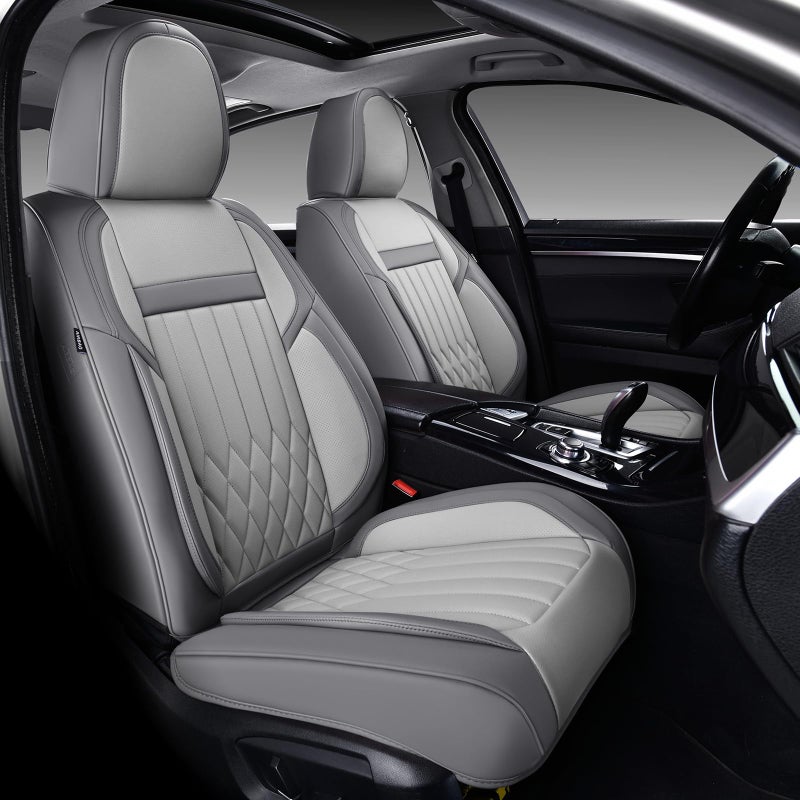 KEYOOG Universal 2Seater Waterproof Breathable Nappa Leather Car Seat Covers Full Set Compatible with Toyota Corolla Camry Lexus LS400 Nissan Murano Rogue Fit Front Seats Most Sedans SUV Gray