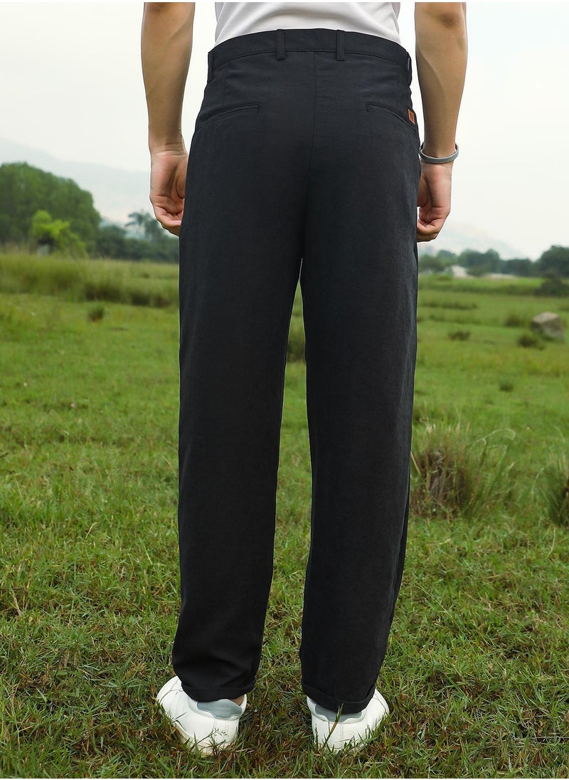 Campus Sutra Men's Onyx Black Velvique Tailored Trousers  - Image 5