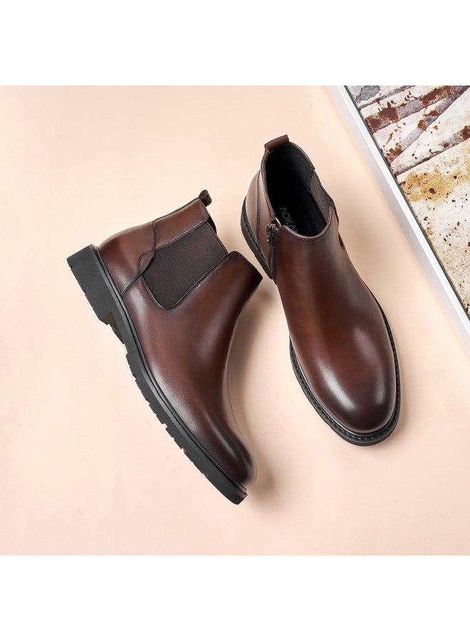 AOKANG Autumn Winter High Top British Chelsea Boots Casual Leather Shoes Work Boots Leather Boots - Image 5