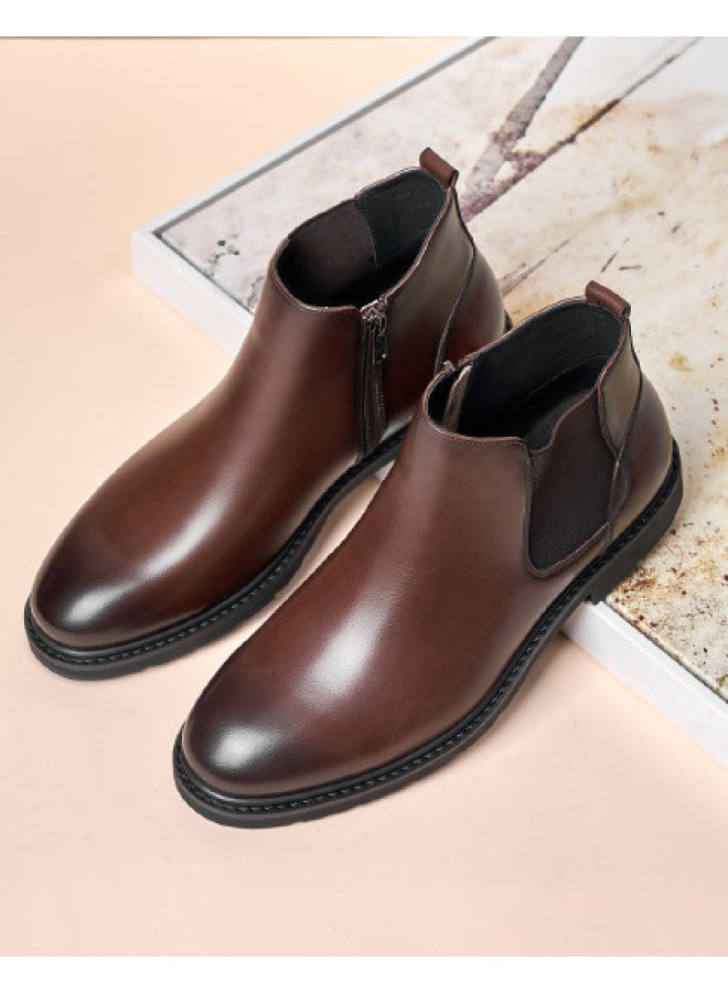 AOKANG Autumn Winter High Top British Chelsea Boots Casual Leather Shoes Work Boots Leather Boots - Image 1