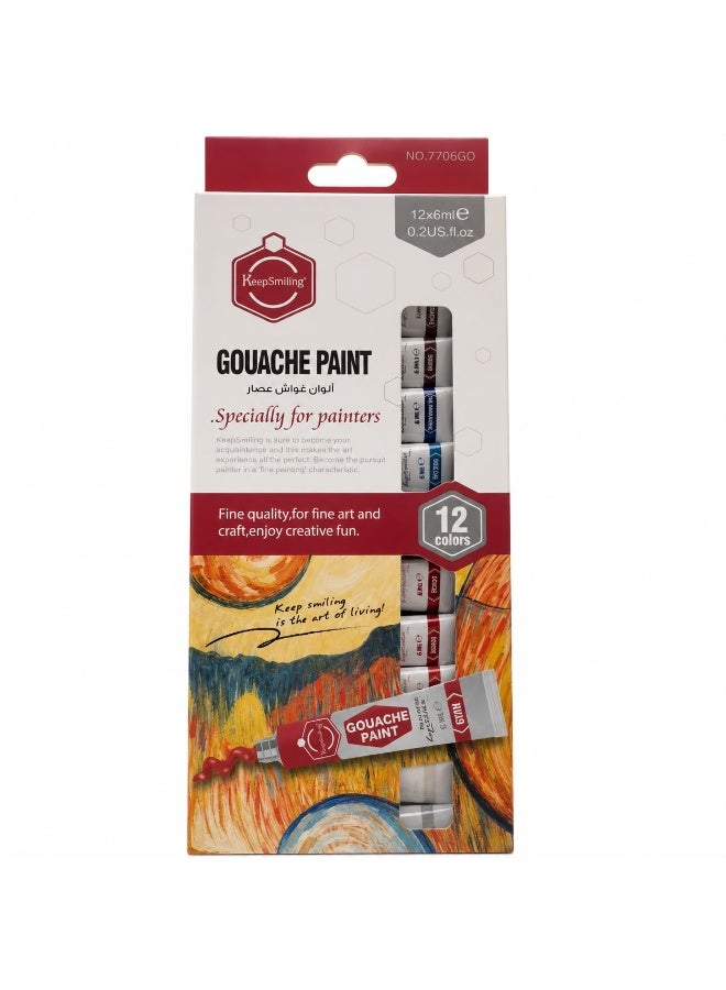 Keep Smiling Gouache Paint Set – 12 Colors × 6ml – Fine Quality for Arts & Craft - Image 1