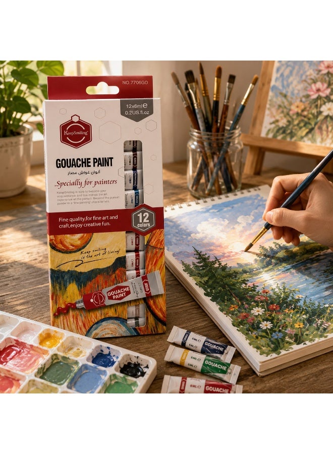 Keep Smiling Gouache Paint Set – 12 Colors × 6ml – Fine Quality for Arts & Craft - Image 2