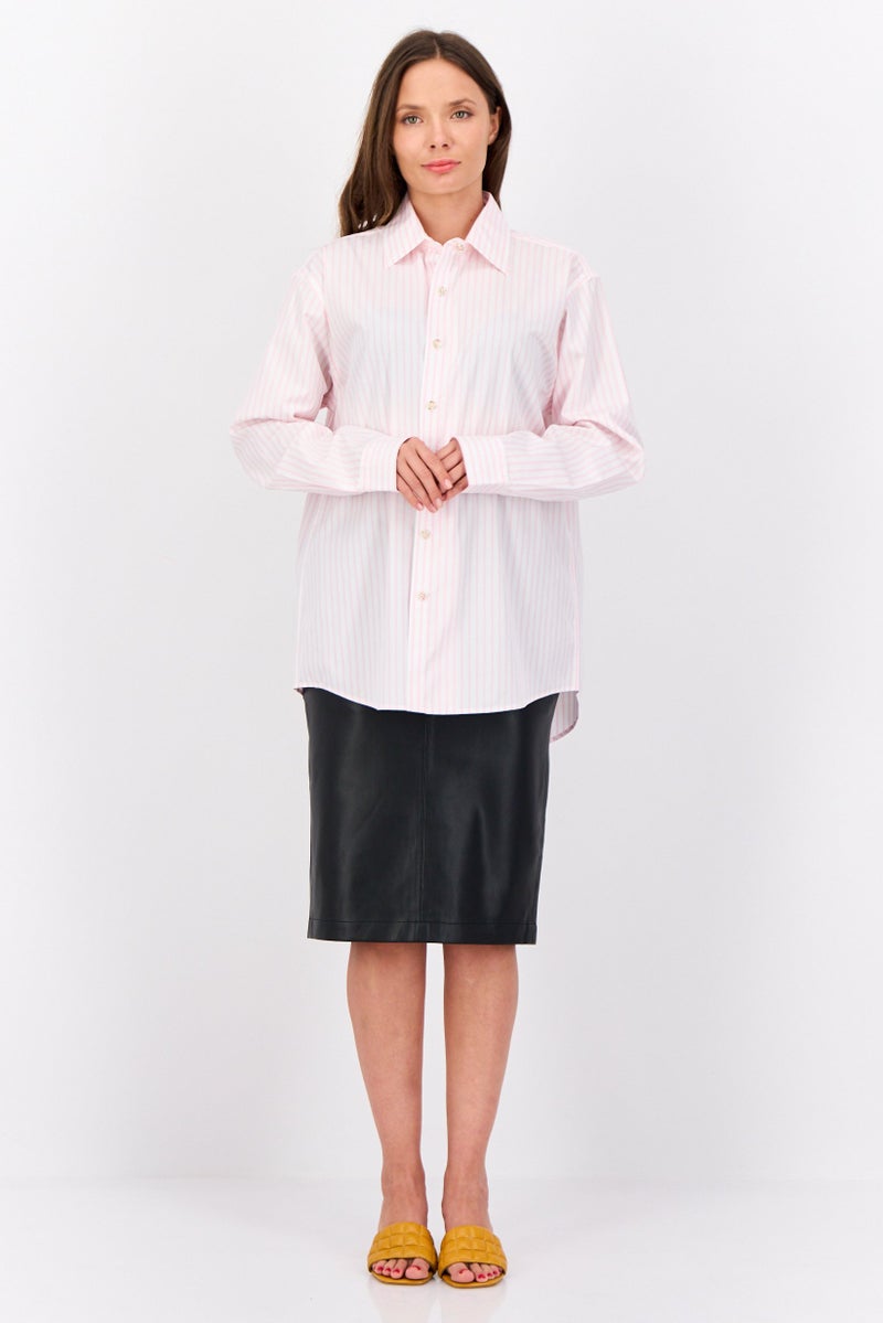 ESPRIT قميص نسائي بأكمام طويلة وياقة مدببة، مخطط، وردي فاتح - Image 3