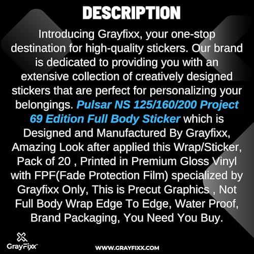 Grayfixx Project 69 Blue Edition Full Body Sticker for Pulsar NS 200 | Printed in Premium Gloss Vinyl with FPF(Fade Protection Film), Water Proof, Precut Sticker, Pack of 1 for Both Side - Image 4