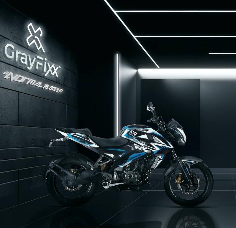 Grayfixx Project 69 Blue Edition Full Body Sticker for Pulsar NS 200 | Printed in Premium Gloss Vinyl with FPF(Fade Protection Film), Water Proof, Precut Sticker, Pack of 1 for Both Side - Image 2