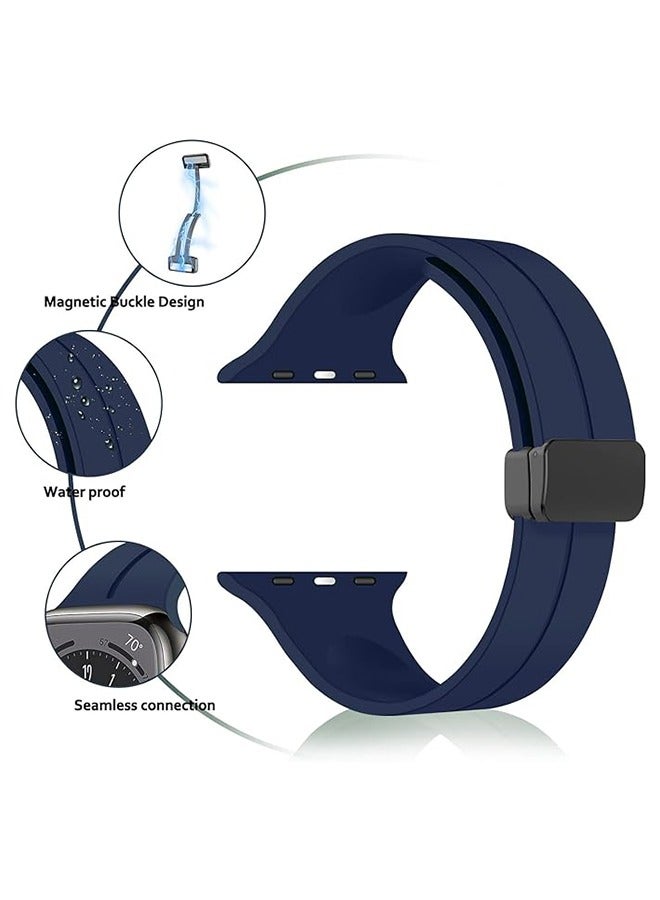 Magnetic for Apple Watch Ultra Band 49mm/45mm/44mm/42mm iWatch Bands, Soft Sport Silicone Replacement Wristband Strap for Apple Watch Band Series 9/8/7/6/5/4/SE/SE 2nd/Ultra 2/Ultra, Midnight Blue - Image 2