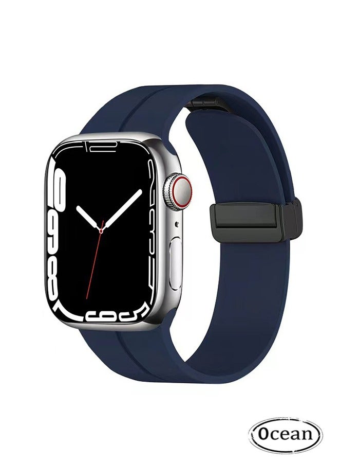 Magnetic for Apple Watch Ultra Band 49mm/45mm/44mm/42mm iWatch Bands, Soft Sport Silicone Replacement Wristband Strap for Apple Watch Band Series 9/8/7/6/5/4/SE/SE 2nd/Ultra 2/Ultra, Midnight Blue - Image 1