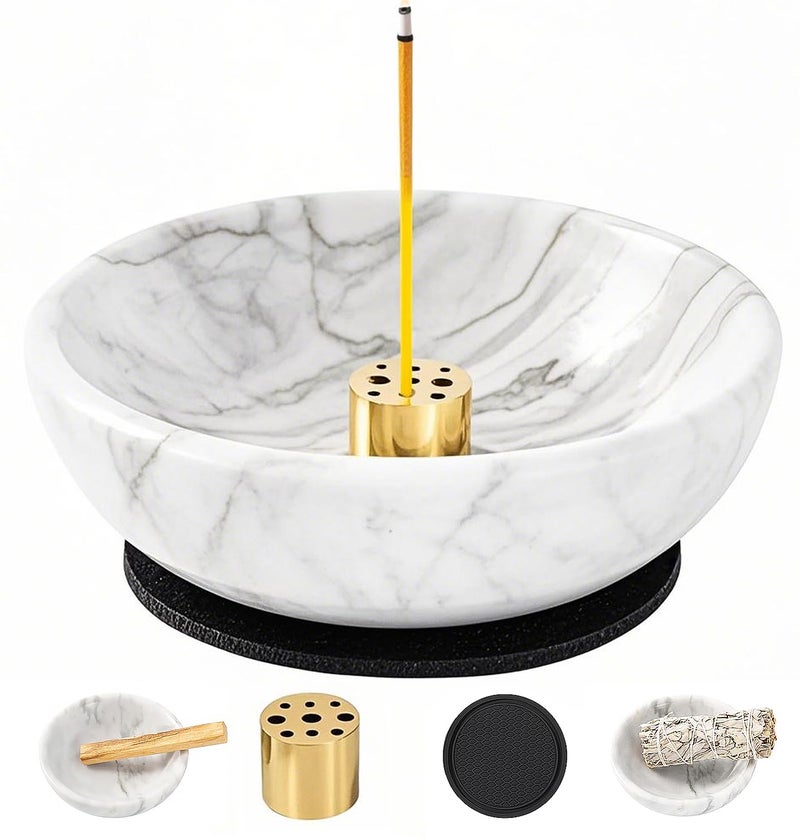 CM CHIC MONDAY Incense Holder, Natural Marble Incense Holder for Sticks with 9 Incense Holes, Handmade Incense Stick Burner Ideal for Smudging, Decoration - Image 1