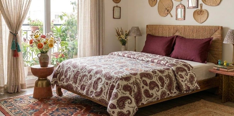 Luxury Duvet Covers 220x240 cm + 2 Pillowcase Covers (Burghandy peasely)