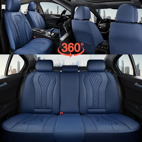 Coverado Seat Covers, Car Seat Covers Full Set, Blue Car Seat Cover, Car Seat Covers Front Seats Back Seat Cover, Waterproof Car Seat Cushion,Leather Seat Cover Seat Protector Universal Fit Most Cars - Image 3