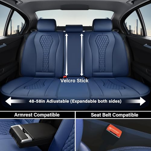 Coverado Seat Covers, Car Seat Covers Full Set, Blue Car Seat Cover, Car Seat Covers Front Seats Back Seat Cover, Waterproof Car Seat Cushion,Leather Seat Cover Seat Protector Universal Fit Most Cars - Image 5