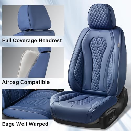 Coverado Seat Covers, Car Seat Covers Full Set, Blue Car Seat Cover, Car Seat Covers Front Seats Back Seat Cover, Waterproof Car Seat Cushion,Leather Seat Cover Seat Protector Universal Fit Most Cars - Image 4