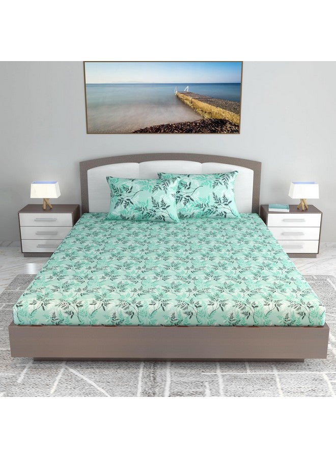 Divine Casa مفرش سرير كينج بحجم 270 × 270 سم من ديفاين كاسا 100% قطن 144 TC مع 2 غطاء وسادة | ضباب أكوا | مزخرف بالزهور - Image 2