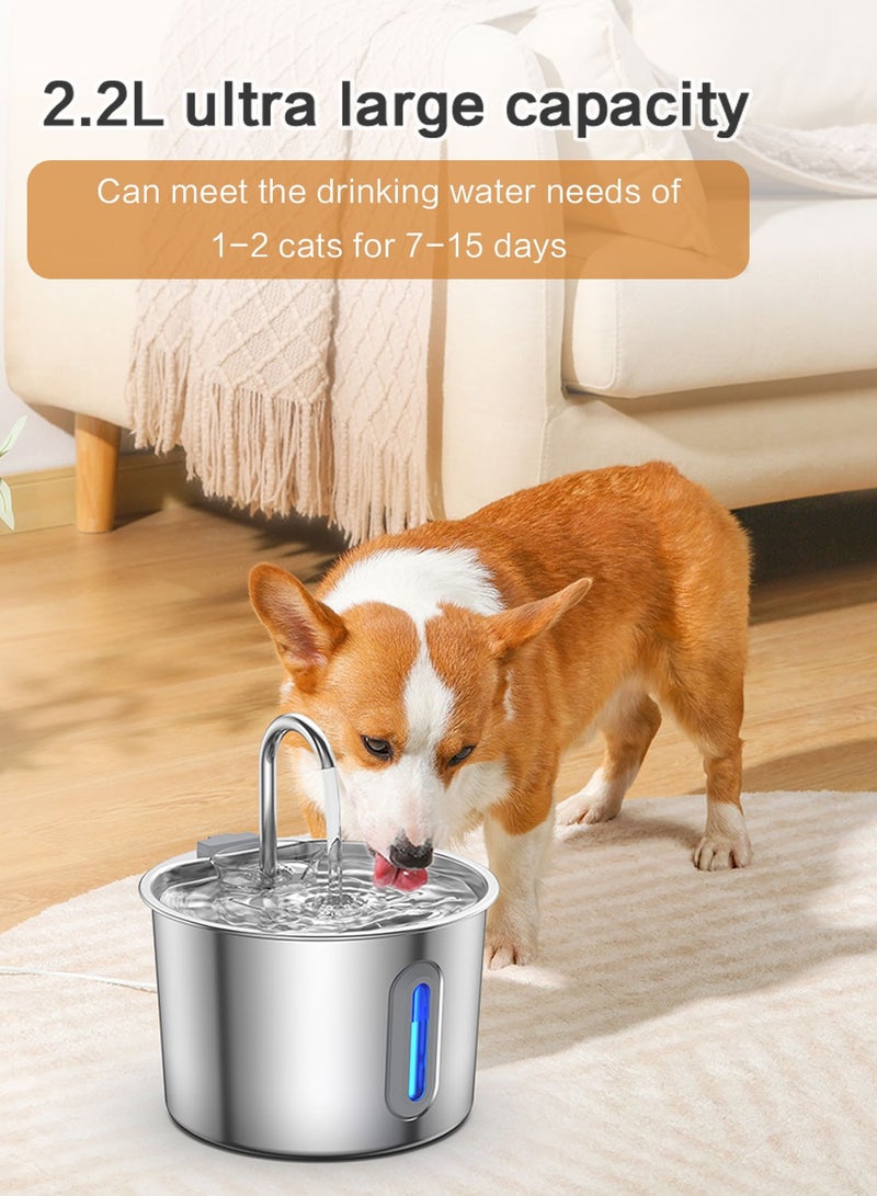 كيدل نافورة مياه هادئة للحيوانات الأليفة بسعة كبيرة 2.2 لتر، مصممة خصيصًا للقطط والكلاب، مصنوعة من الفولاذ المقاوم للصدأ مع شاشة عرض مستوى المياه المرئية، متوافقة مع مغذيات الحيوانات الأليفة، موزع مياه أوتوماتيكي عالمي للحيوانات الأليفة 17.6 × 17.6 × 12.7 سم - Image 2