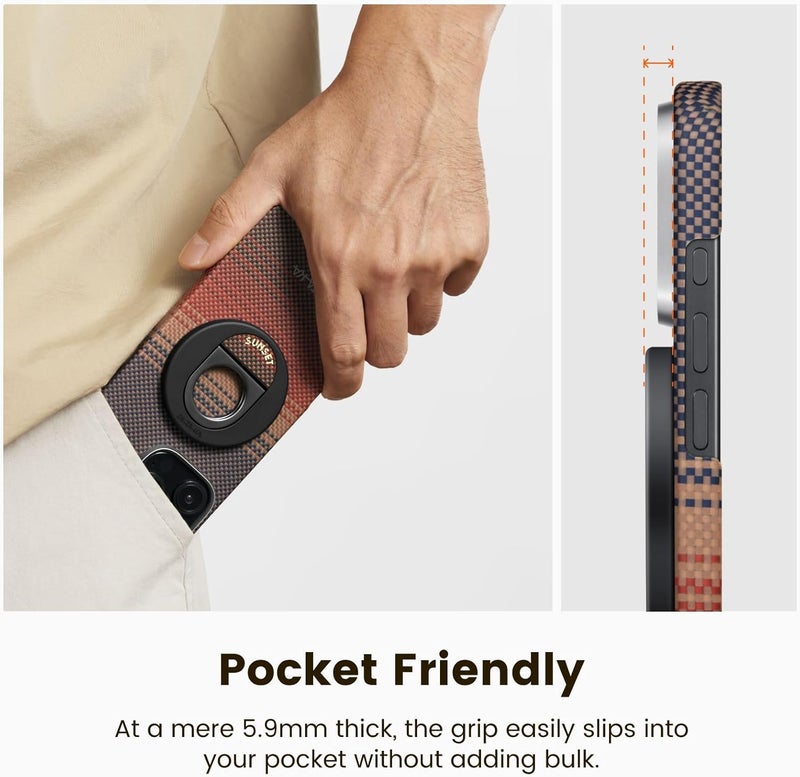 PITAKA Practical versatile construction MagSafe Phone Grip, 360 Degree Rotation Magnetic Phone Grip Double Ring Compatible with iPhone 17/16/15/14/13/12 [MagEZ Grip 3] (Sunset) Changing environment compatible - Image 4